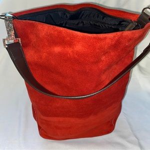 Vintage Deep Red Suede Bucket Hobo Bag